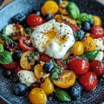 Burrata-Salat mit Ofengemüse und Blaubeeren