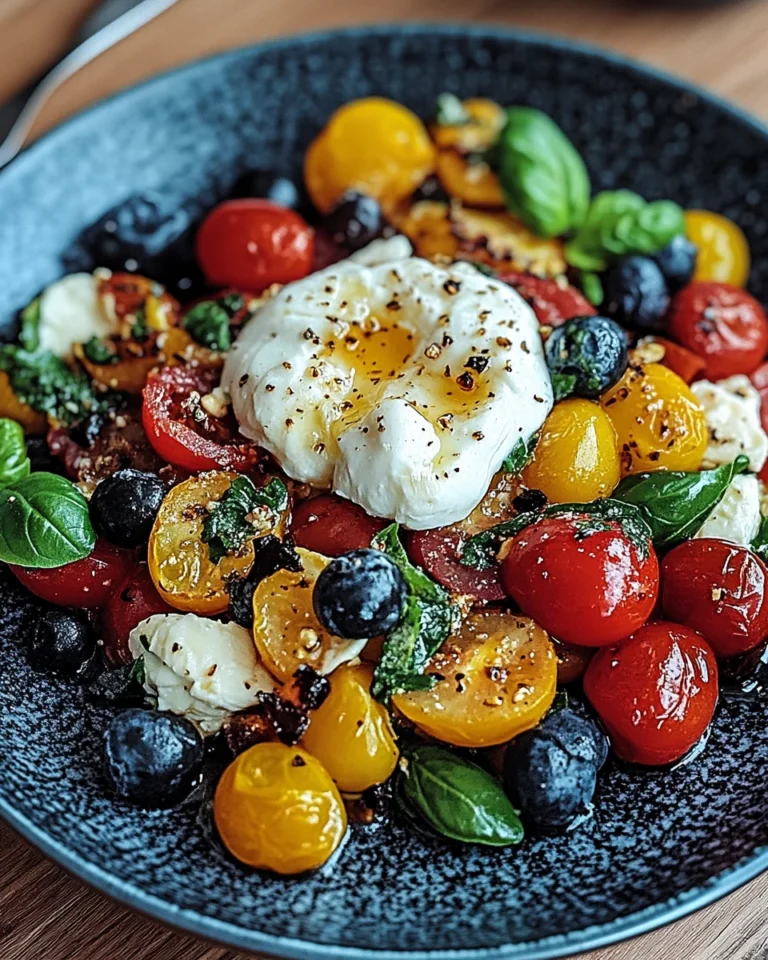 Burrata-Salat mit Ofengemüse und Blaubeeren