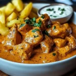 Butter Chicken mit Knoblauchsauce und knusprigen Pommes