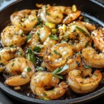 Gebratene Garnelen mit Knoblauch aus der Pfanne