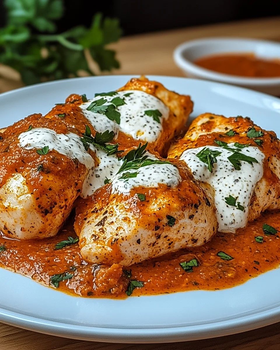 Hähnchenfilets mit einer Ajvar-Schmandsauce