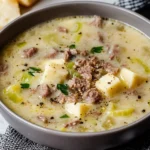 Käse-Lauch-Suppe mit Hackfleisch