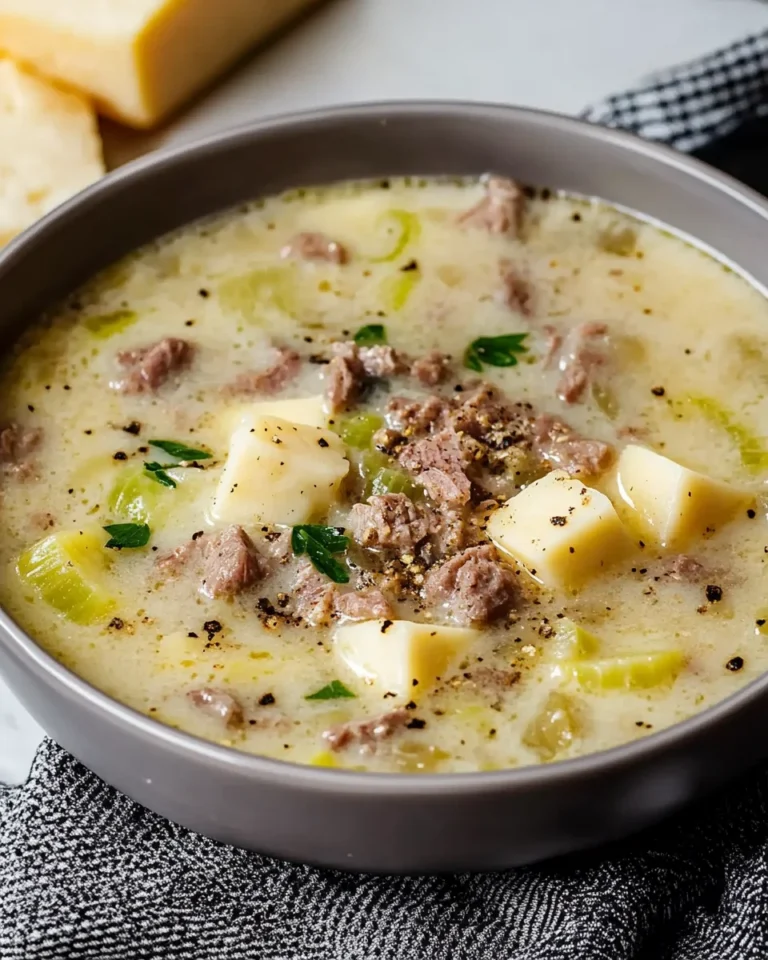 Käse-Lauch-Suppe mit Hackfleisch