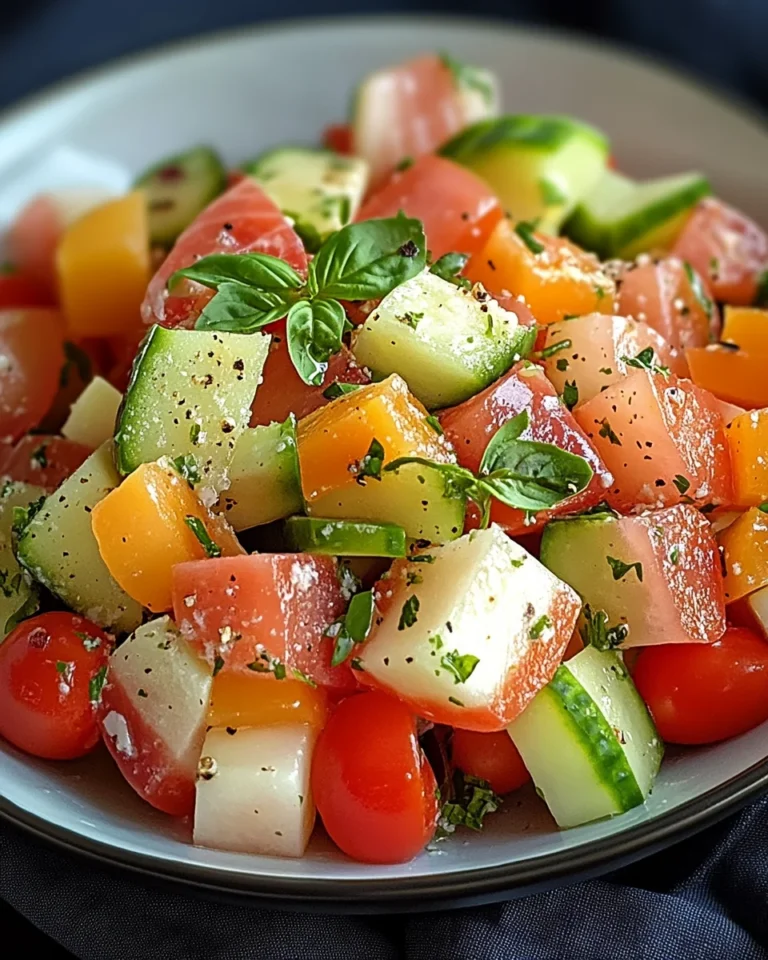 Melonensalat mit PutenHähnchenHähnchenschinken und Tomaten