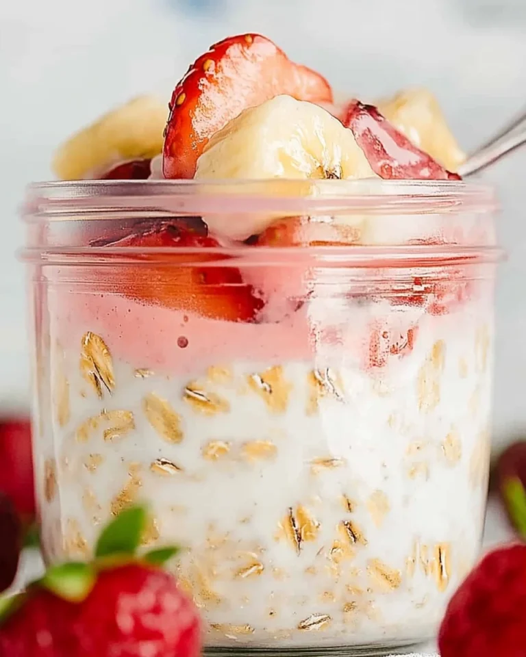 Overnight Oats - so cremig mit Joghurt, Banane & Erdbeeren