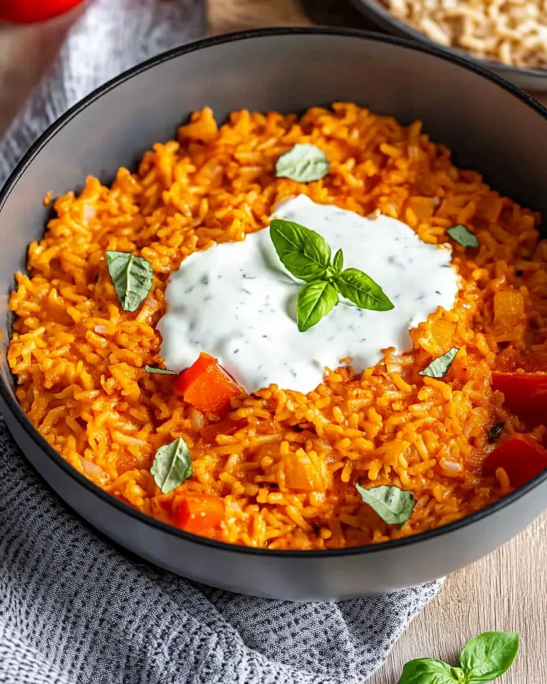 Paprika-Reis-Pfanne mit Joghurtsoße - schnell & vegetarisch