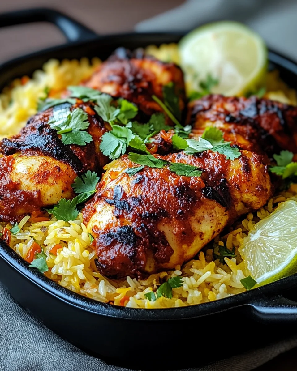 Überbackenes Tandoori-Hühnchen mit Reis