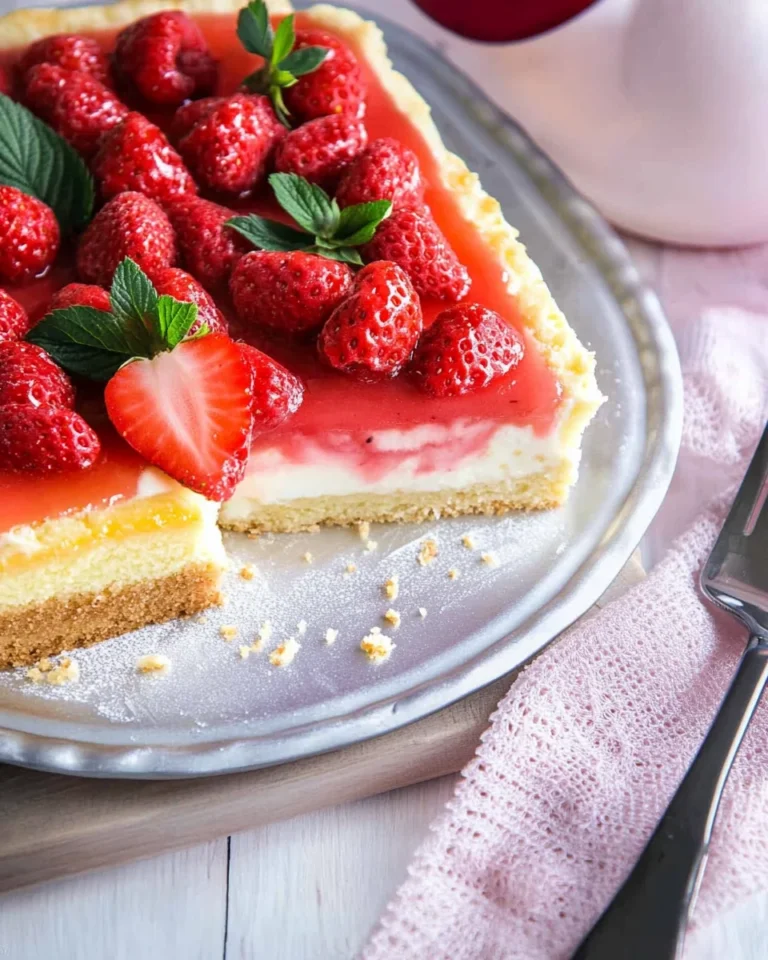 Erdbeerkuchen vom Blech mit Schmand & Pudding