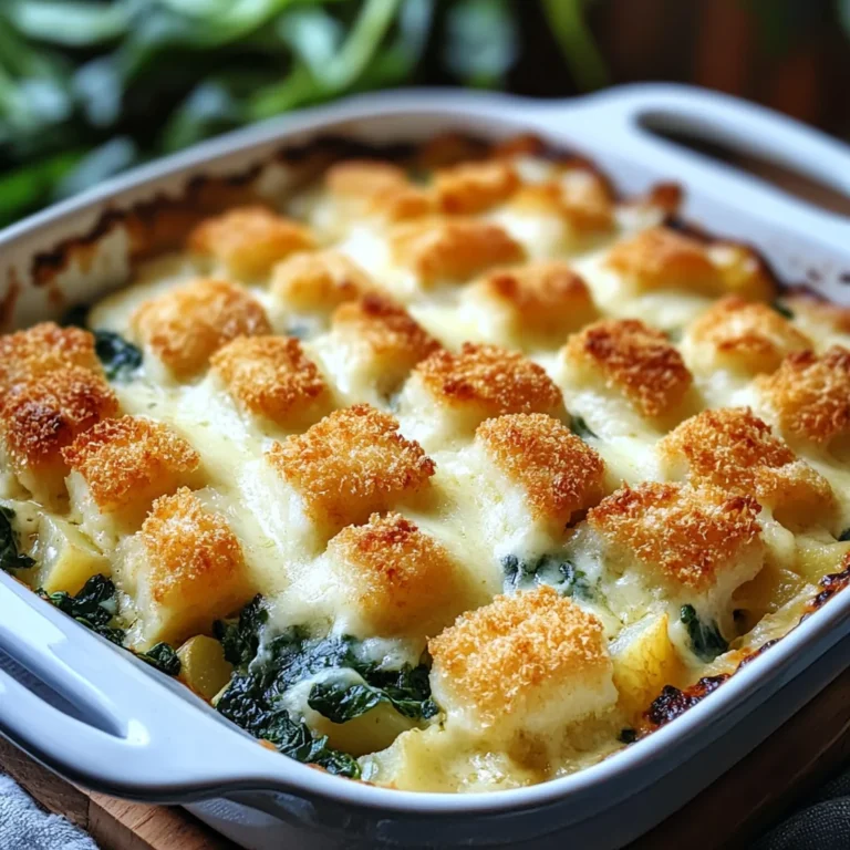 Fischstäbchen-Auflauf mit Kartoffeln und Spinat