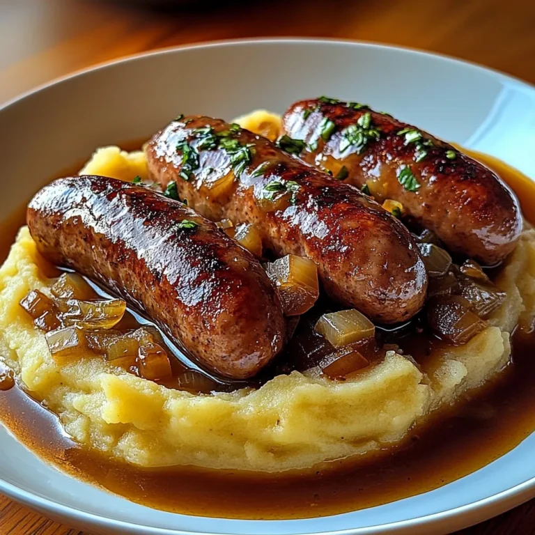 Bangers et Purée avec Sauce à l’Oignon