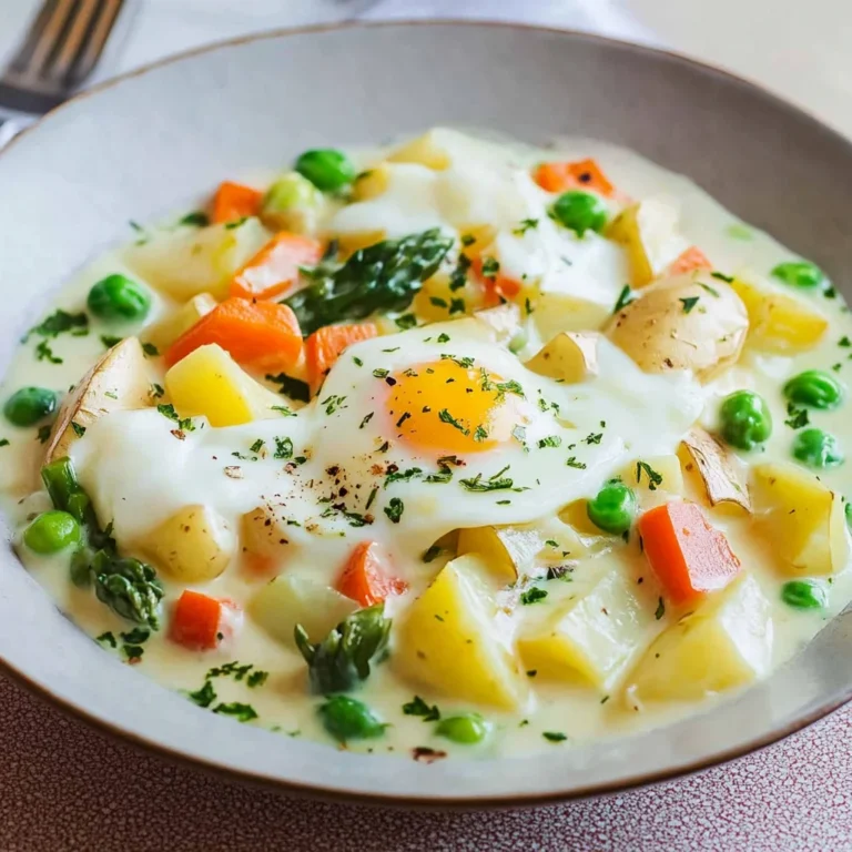 Eierfrikassee mit Kartoffeln und Gemüse