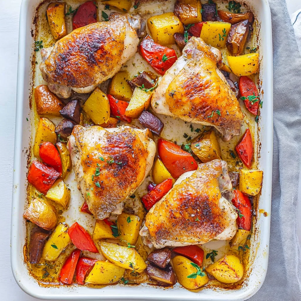 Hähnchenschenkel im Ofen mit Gemüse